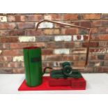 A STEAM PUNK STYLE HANDMADE, METAL, WOOD AND COPPER, WATER PUMP AND WATER TANK MODEL