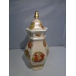 A PALISSY HEXAGONAL LIDDED VASE IN A FRUIT DESIGN