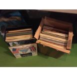 A LARGE BOX OF LP RECORDS AND A BLUE STORAGE BOX ALSO CONTAINING LP'S TO INCLUDE SINATRA, BING