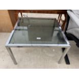 A POLISHED CHROME FRAMED COFFEE TABLE WITH SMOKED GLASS TOP, 24" SQUARE