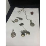 VARIOUS ITEMS OF SILVER JEWELLERY TO INCLUDE A NECKLACE WITH PENDANT, CUFFLINKS, RINGS ETC