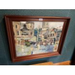 A FRAMED OIL ON CANVAS DEPICTING A CARNIVAL SCENE BEARS INITIALS SW 89, 45CM X 60CM