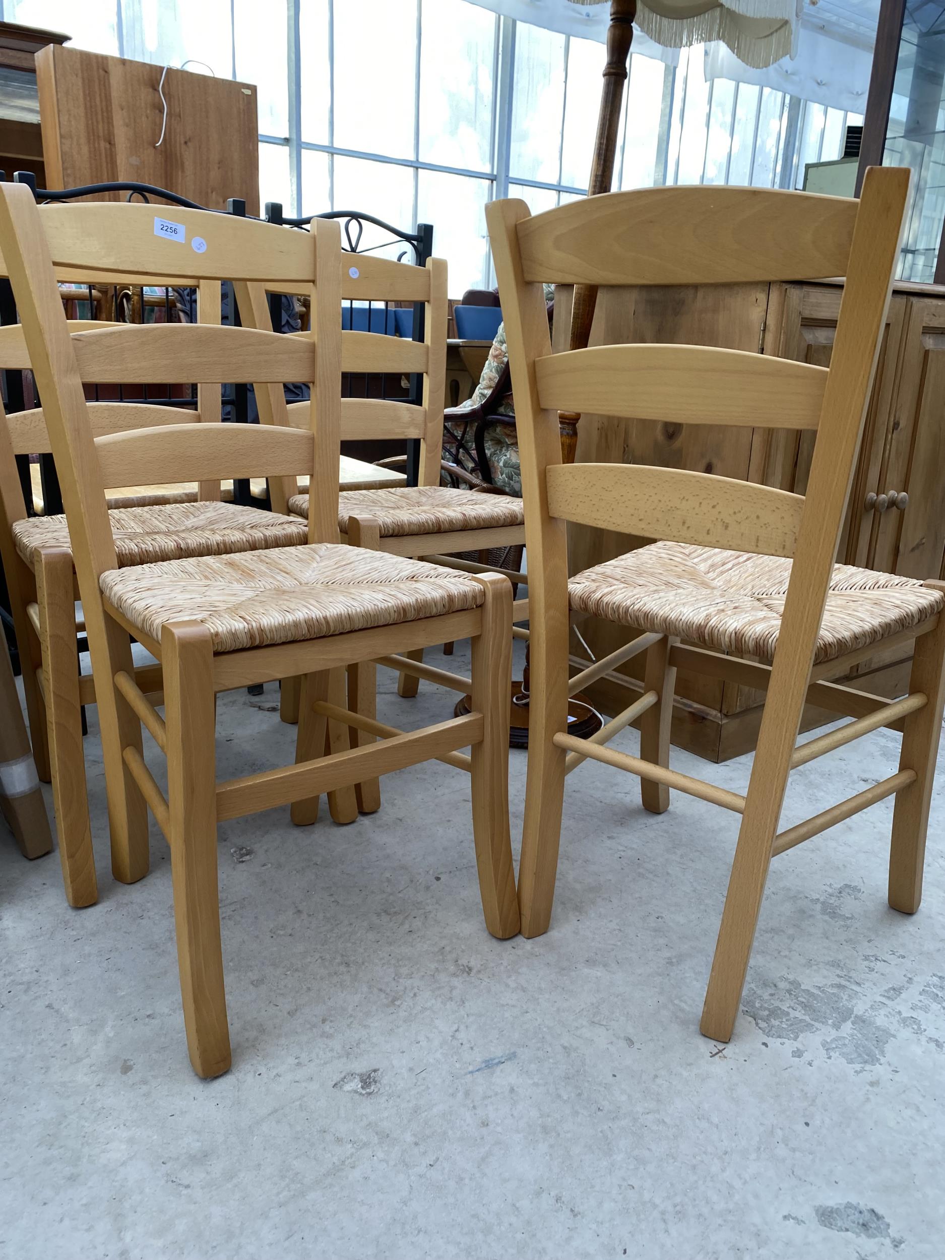 FOUR MODERN LADDERBACK DINING CHAIRS WITH RUSH SEATS - Image 3 of 3