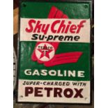 A ROUND CAST TEXACO SKY CHIEF GASOLINE SIGN