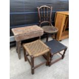 A BENTWOOD CHAIR, PINE STOOL AND TWO OTHER STOOLS