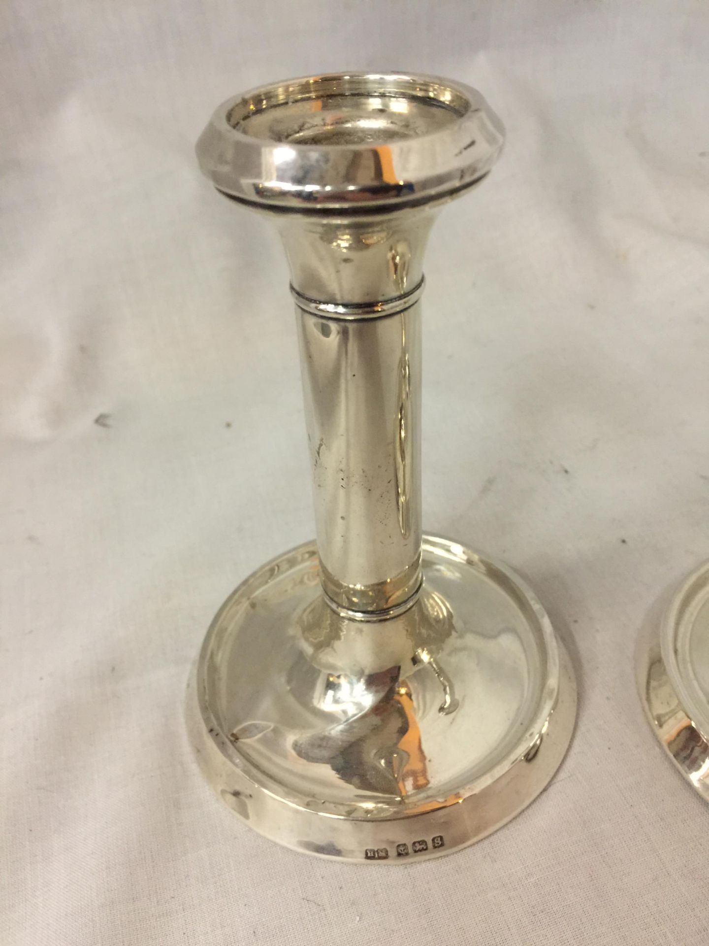 TWO HALLMARKED BIRMINGHAM SILVER CANDLE STICKS - Image 2 of 3