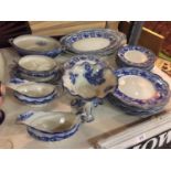 A LARGE AMOUNT OF BLUE AND WHITE DINNERWARE MARKED MELBOURNE TO INCLUDE VARIOUS SIZES OF PLATES,