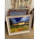 SEVEN VARIOUS FRAMED OILS ON BOARD