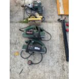 AN ASSORTMENT OF POWER TOOLS TO INCLUDE TWO ELECTRIC WOOD PLANES, A SANDER AND A DRILL
