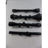 FOUR ASSORTED TELESCOPIC SIGHTS COMPRISING PECAR BERLIN 6X, SIMMONS 3-9X40, 8X56 AND A BSA (4)