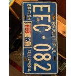 A GENUINE BRITISH COLUMBIA EXPO 1986 REGISTRATION PLATE