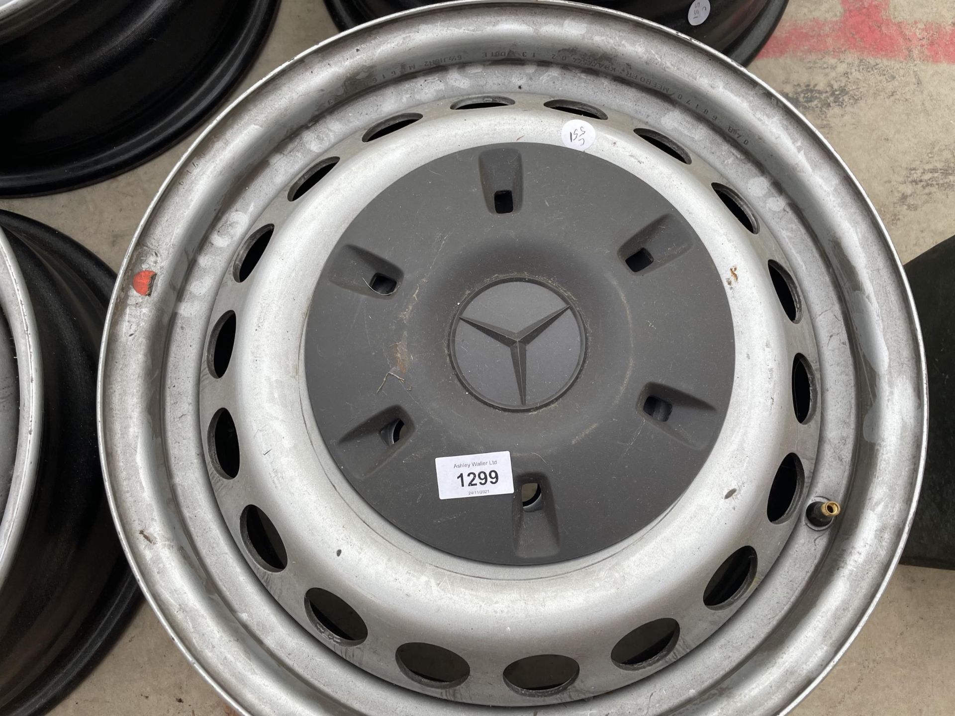 A SET OF FOUR CAR RIMS WITH MERCADES CAPS - Image 2 of 3