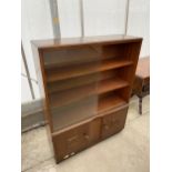 A MID 20TH CENTURY OAK BOOKCASE WITH GLASS SLIDING DOORS, 36" WIDE