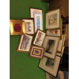 A QUANTITY OF FRAMED PICTURES TO INCLUDE HUNTING SCENES, FLOWERS, BIRDS, ETC