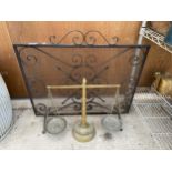 A SET OF BRASS BALANCE SCALES AND A FIRE SCREEN