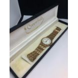 A COPPERFIELD WRIST WATCH IN A PRESENTATION BOX SEEN WORKING BUT NO WARRANTY