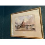 A GILT FRAMED WATERCOLOUR 'TOWN SCENE' BY COLIN RADCLIFFE DATED 93, 26CM X 37CM