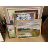 SEVEN VARIOUS FRAMED OILS ON BOARD