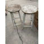 A PAIR OF PAINTED KITCHEN STOOLS