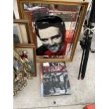 A FRAMED ELVIS MIRROR AND TWO ELVIS BOOKS