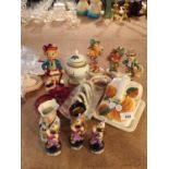 A NUMBER OF CERAMIC ITEMS TO INCLUDE A CHEESE DISH, A LIDDED GINGER JAR, AND SOME CERAMIC FIGURES