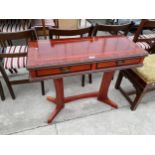A REPRODUCTION MAHOGANY AND CROSSBANDED CONSOLE TABLE, 36" WIDE