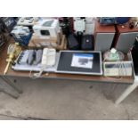 AN ASSORTMENT OF ITEMS TO INCLUDE SONY SPEAKERS, A DELL MLONITOR AND TELEPHONE ETC