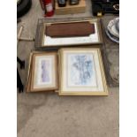 AN ASSORTMENT OF FRAMED PRINTS PICTURES AND MIRRORS