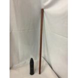 A LEATHER COVERED SWAGGER STICK AND AN INERT ANTI RIOT ROUND (2)