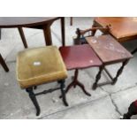 A VICTORIAN EBONISED STOOL ON TURNED LEGS AND TWO SMALL TABLES