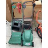 A QUALCAST EASI-TRAK32 ELECTRIC LAWN MOWER AND A LAWN RAKER 30