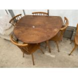 A SET OF FOUR ERCOL DINING CHAIRS AND A DROP-LEAF DINING TABLE