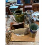 A COLLECTION OF ASSORTED CERAMICS AND WOODEN ITEMS