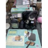 AN ASSORTMENT OF ITEMS TO INCLUDE A KETTLE, A TOASTER AND A PANCAKE MAKER ETC