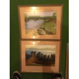 TWO MOUNTED AND FRAMED PICTURES OF WATER SCENES, NO SIGNATURE