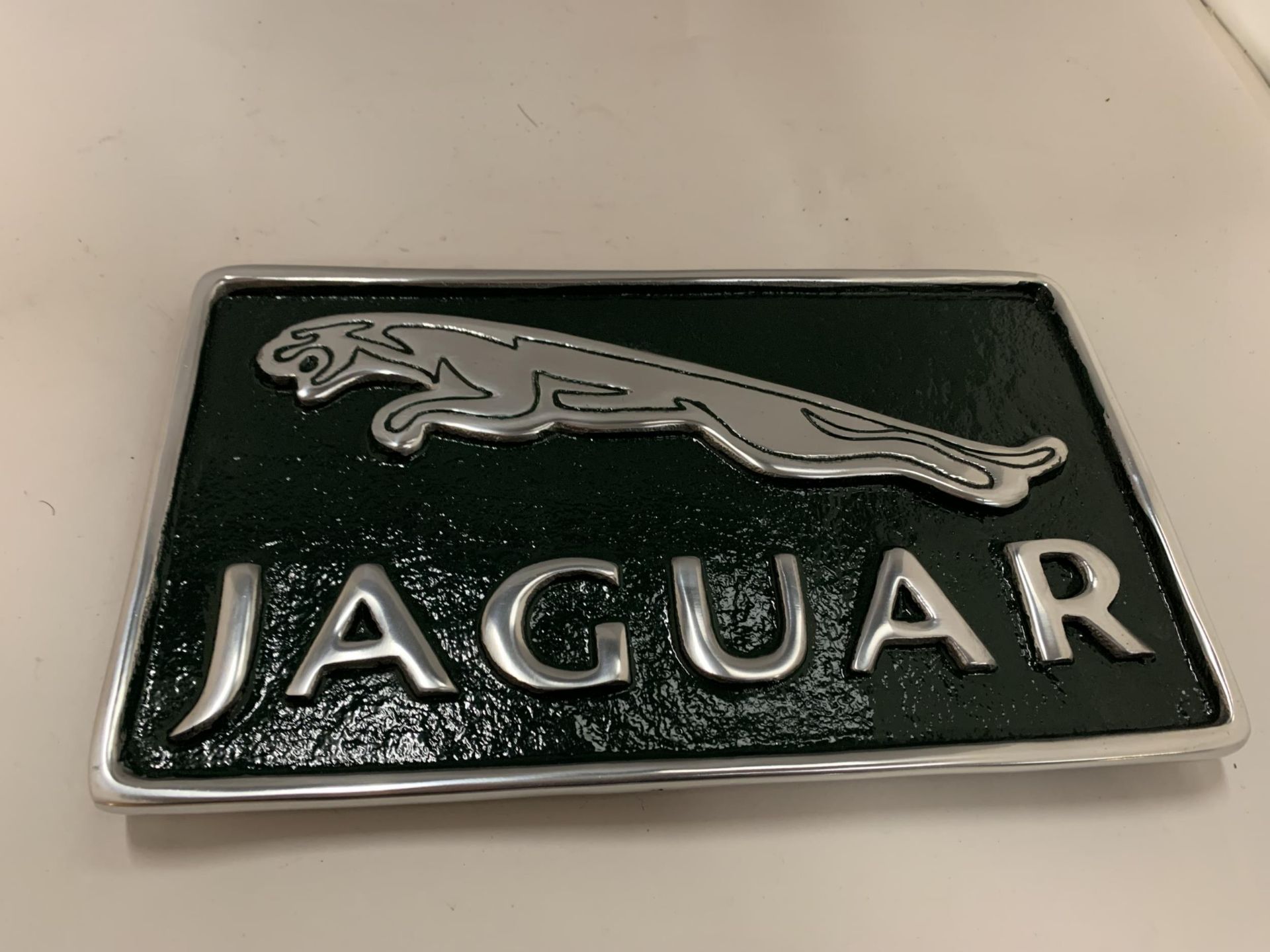 A GREEN CHROME JAGUAR SIGN, SIZE 29CM X 17CM - Image 2 of 3