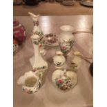 EIGHT PIECES OF AYNSLEY PEMBROKE CERAMICWARE TO INCLUDE VASES AND TRINKET DISHES