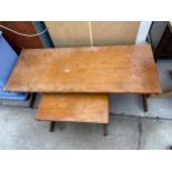 A RETRO TEAK G-PLAN STYLE COFFEE TABLE AND SMALLER TABLE TO MATCH