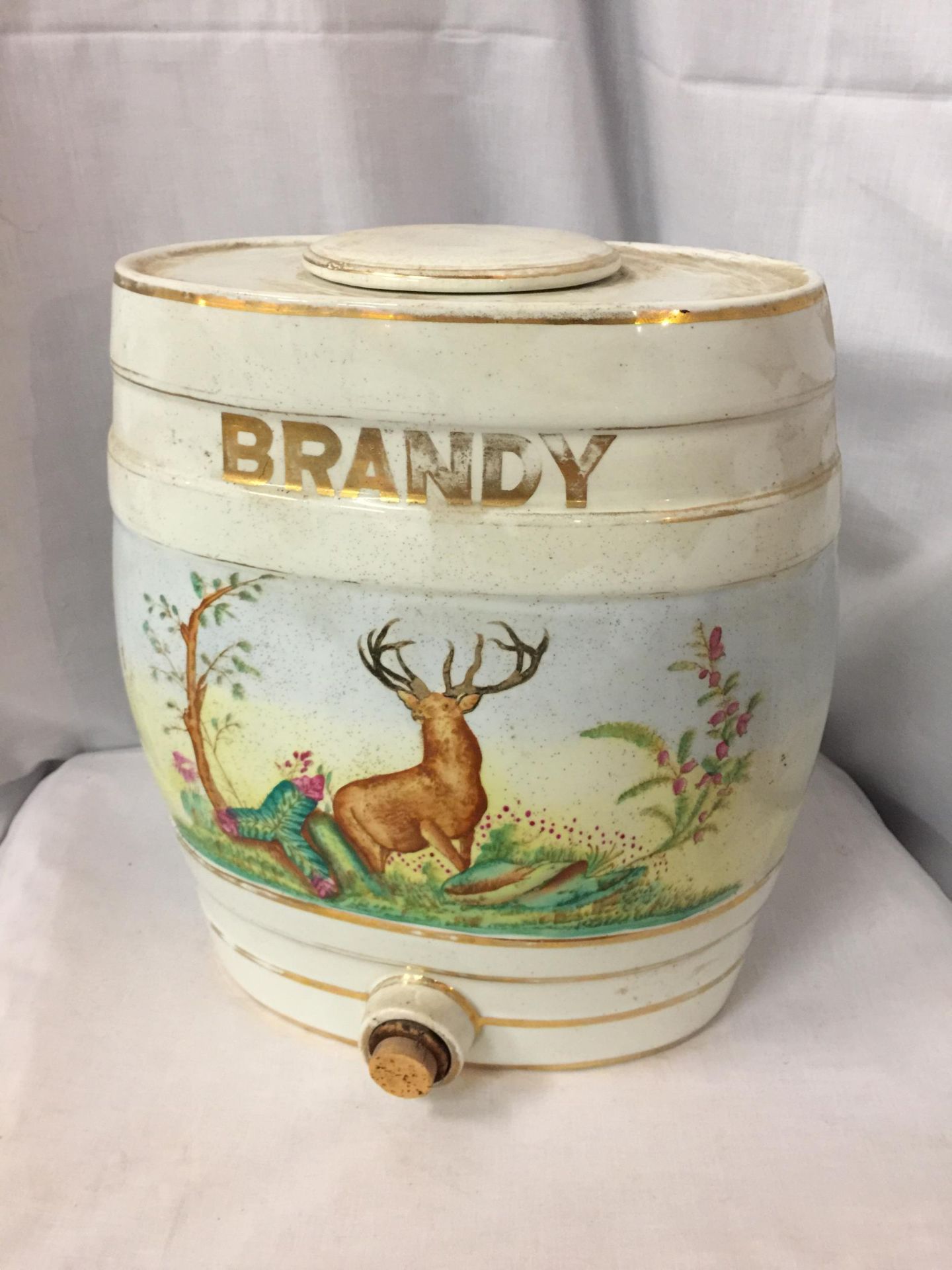 A LARGE CERAMIC BRANDY BARREL 32CM TALL