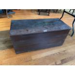 A STAINED AND PAINTED WOODEN COFFER W:75CM