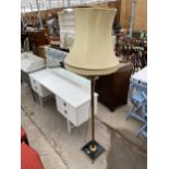 A MODERN CORINTHIAN COLUMN BRASS STANDARD LAMP COMPLETE WITH SHADE, WITH SQUARE MARBLE BASE, ON CLAW