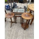 A NEST OF TABLES, OAK TWO TIER OCCASIONAL TABLE AND WALNUT TRIPOD TABLE