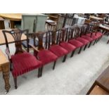 A SET OF EIGHT EDWARDIAN MAHOGANY AND SHELL INLAID CHAIRS, TWO BEING CARVERS