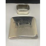 TWO HALLMARKED BIRMINGHAM SILVER ITEMS TO INCLUDE AN ENGRAVED CIGARETTE CASE AND A RECTANGULAR