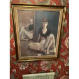 A FRAMED M BOYER PRINT OF A SEATED BALLET DANCER