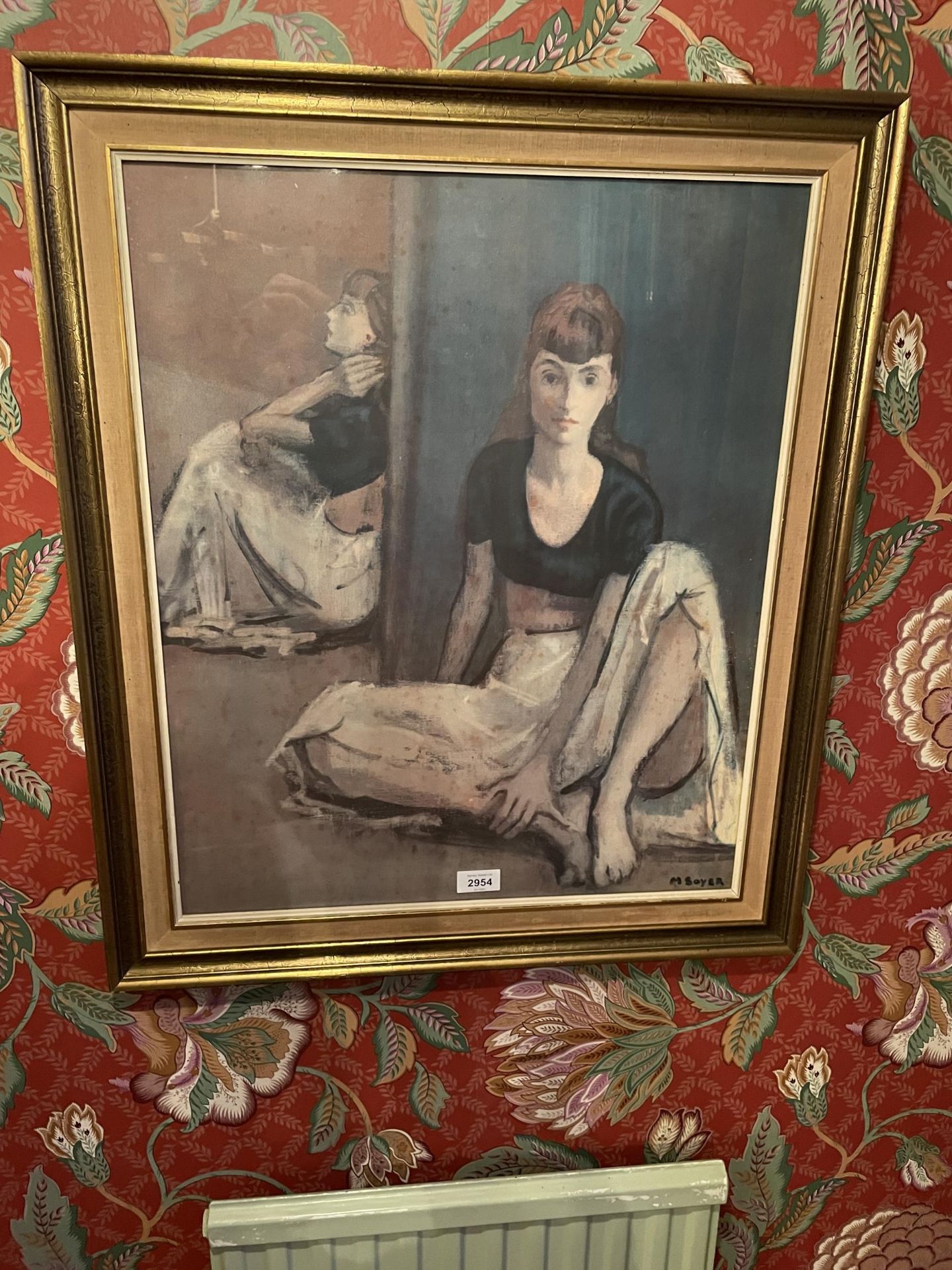 A FRAMED M BOYER PRINT OF A SEATED BALLET DANCER