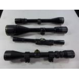 FOUR ASSORTED TELESCOPIC SIGHTS COMPRISING PREMIER GOLD PHG 4-12X50, SUSSEX ARMY 4X20, SIMMONS 3-