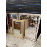 TWO GILT FRAMED WALL MIRRORS AND ONE OTHER