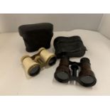 TWO PAIRS OF OPERA GLASSES IN LEATHER CASES