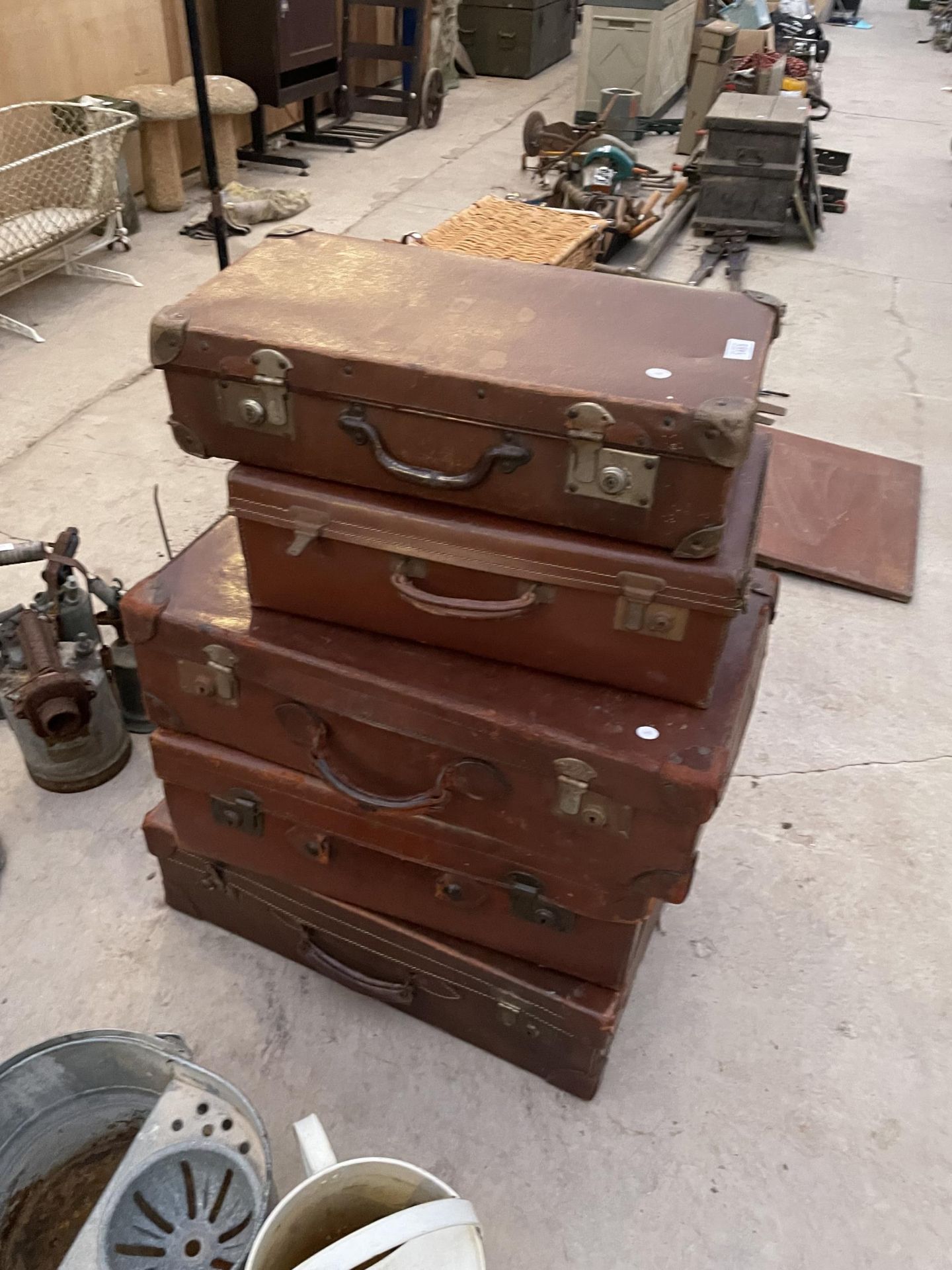 A COLLECTION OF FIVE VARIOUS SIZED VINTAGE LEATHER SUITCASES - Image 2 of 2